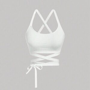 SHEIN White Ribbed Crisscross Wrap Crop Bralette